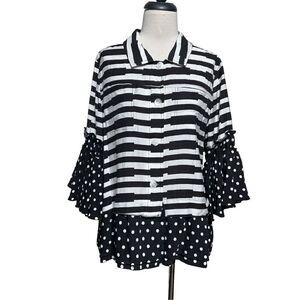 Dor Dor Couture Ruffled 3/4 Flutter Sleeve Empire Waist Tunic Blouse Medium